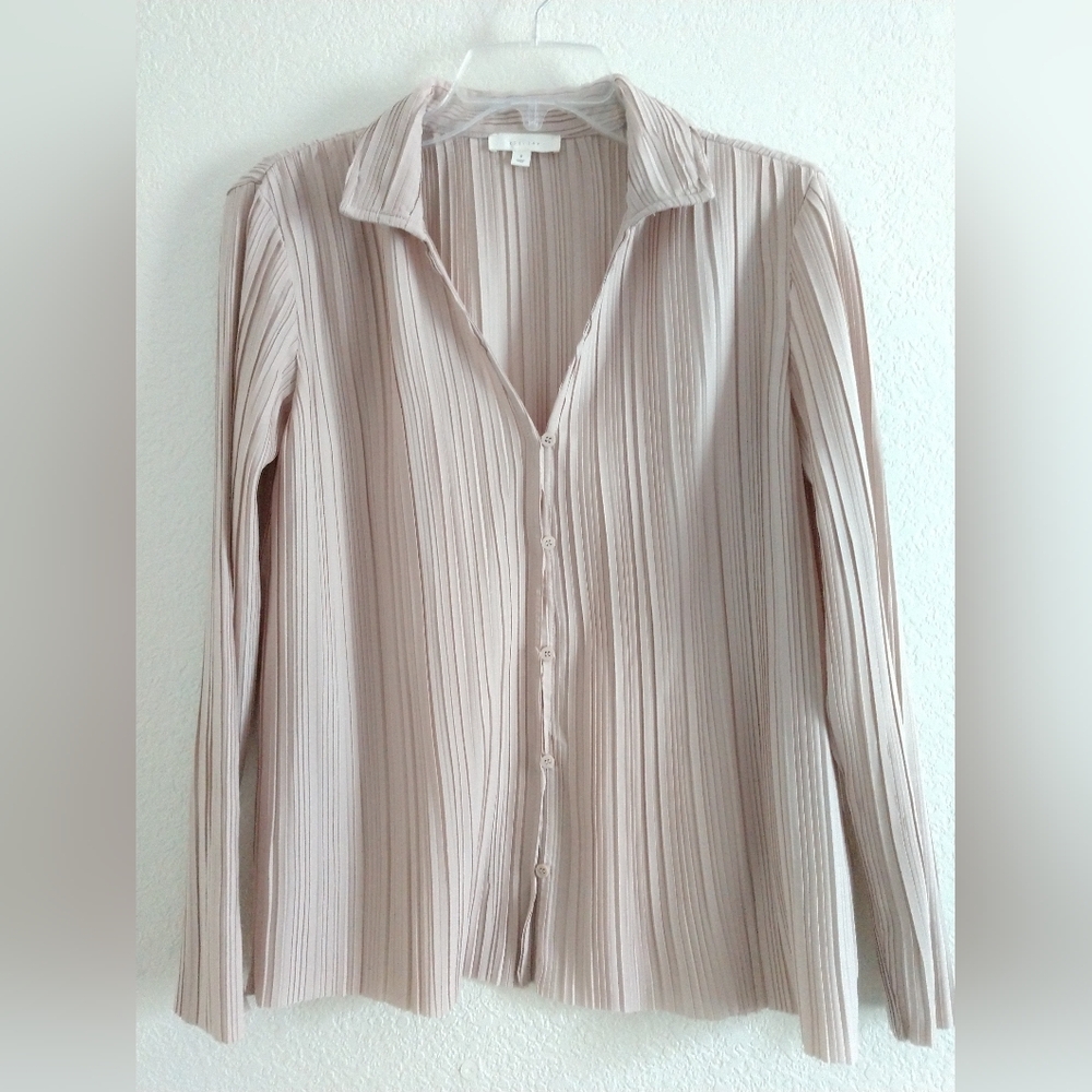 All:Row All Row Blouse Long Sleeve Pleated Crinkle Fabric Beige Small Chest 36"